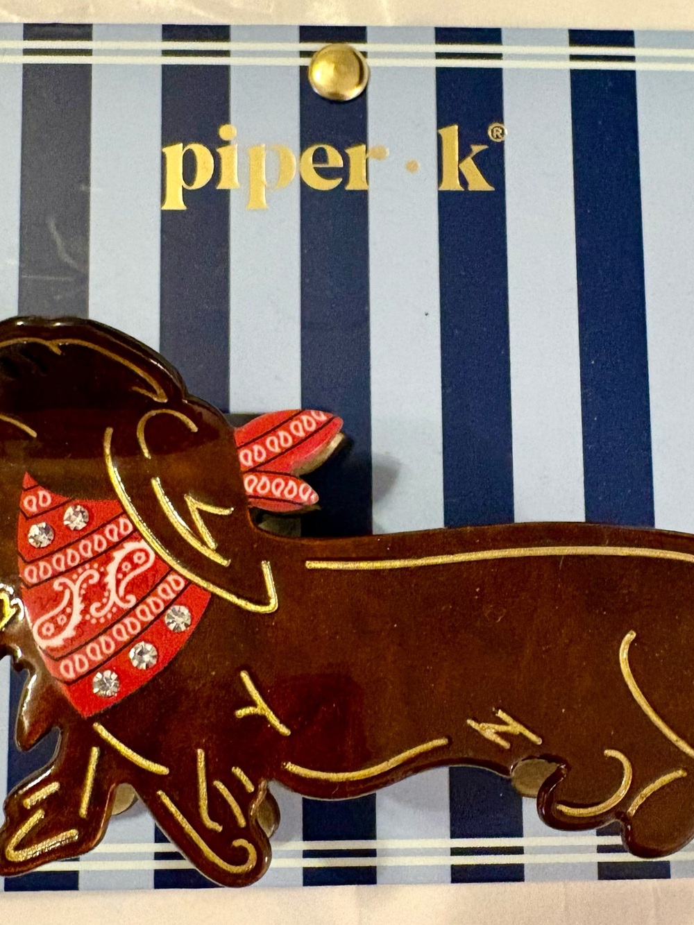 piper•k Brown Dachshund Hair Clip with Red Bandana